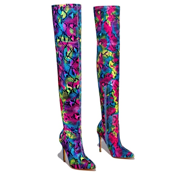OVER THE KNEE SNAKE BOOTS MULTICOLOL FOR WOMEN'S - Picture 7 of 8